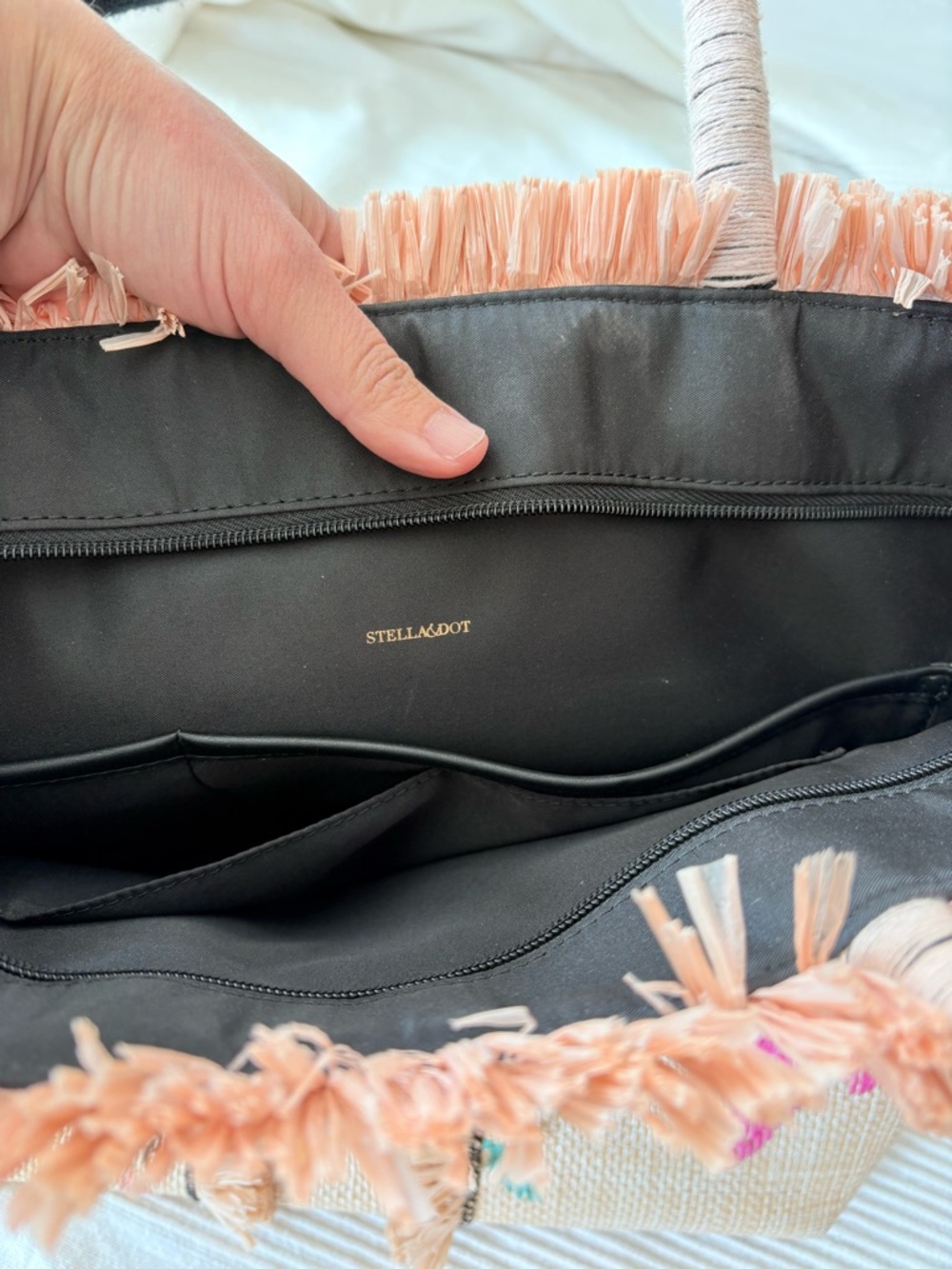 Stella & Dot Antibes Straw and Raffia Tote
Bag Embroidered Shake Your Palms - Picture 9 of 12